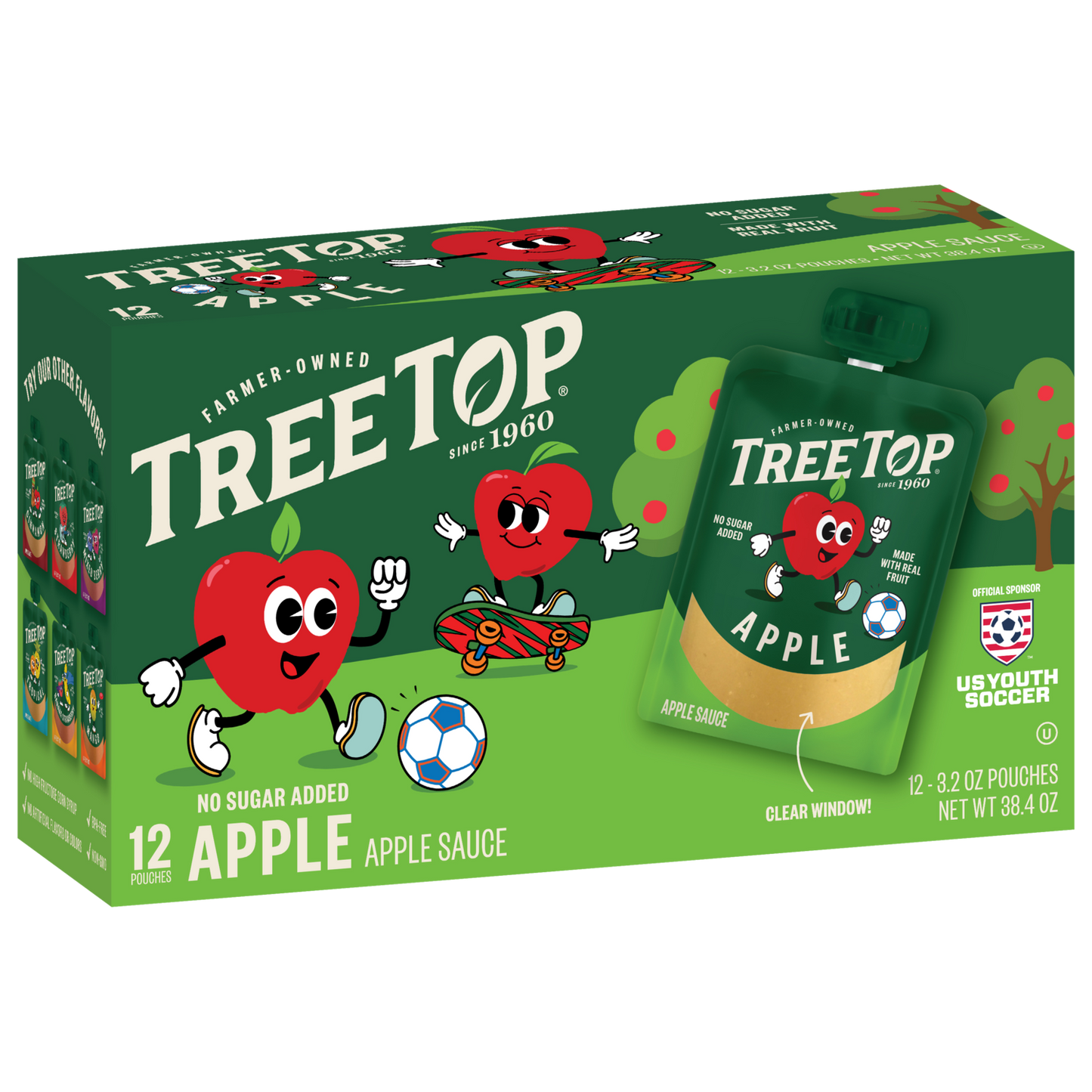 Tree Top No sugar added Apple Sauce, 12 Pouches of 3.2 OZ Pouches, Made with real fruit, Net WT 38.4 OZ