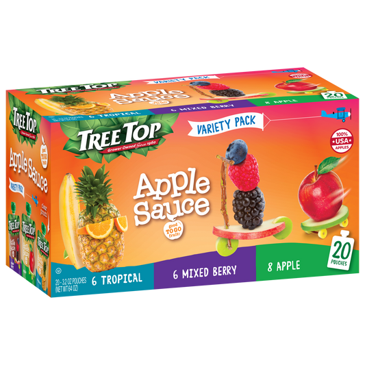 Tree Top Variety Pack Apple/Mixed Berry/Tropical Apple Sauce Pouches, 3.2 oz, 20 PACK