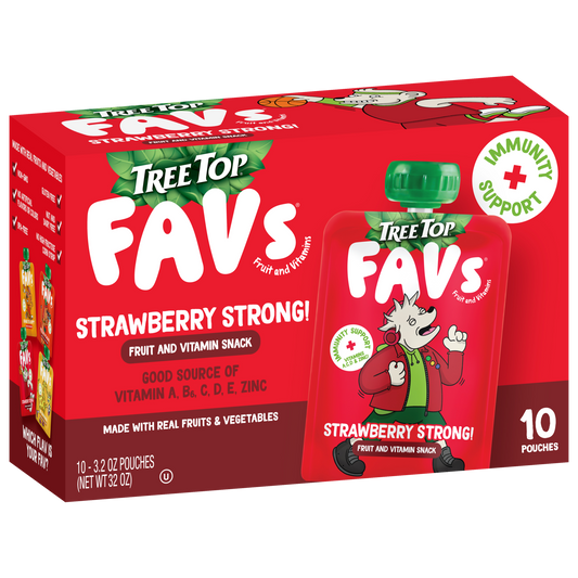 TREE TOP FAVS STRAWBERRY FRUIT AND VITAMIN IMMUNITY POUCHES 3.2 OZ 10 PACK