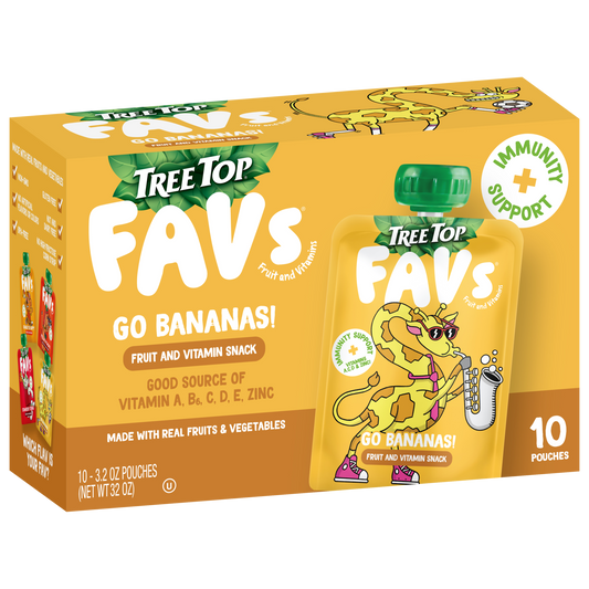 TREE TOP FAVS BANANA FRUIT AND VITAMIN IMMUNITY POUCHES 3.2 OZ 10 PACK