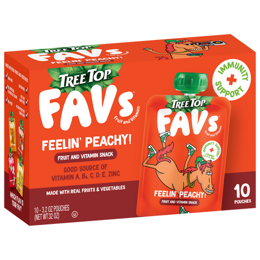 TREE TOP FAVS PEACH FRUIT AND VITAMIN IMMUNITY POUCHES 3.2 OZ 10 PACK