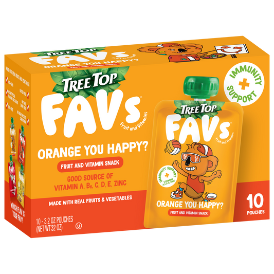 TREE TOP FAVS ORANGE FRUIT AND VITAMIN IMMUNITY POUCHES 3.2 OZ 10 PACK