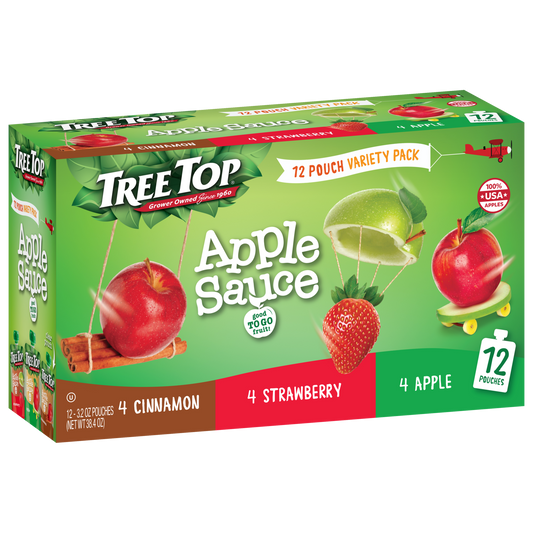 TREE TOP APPLE SAUCE POUCH VARIETY PACK - APPLE, STRAWBERRY AND CINNAMON 3.2 OZ 12 PACK