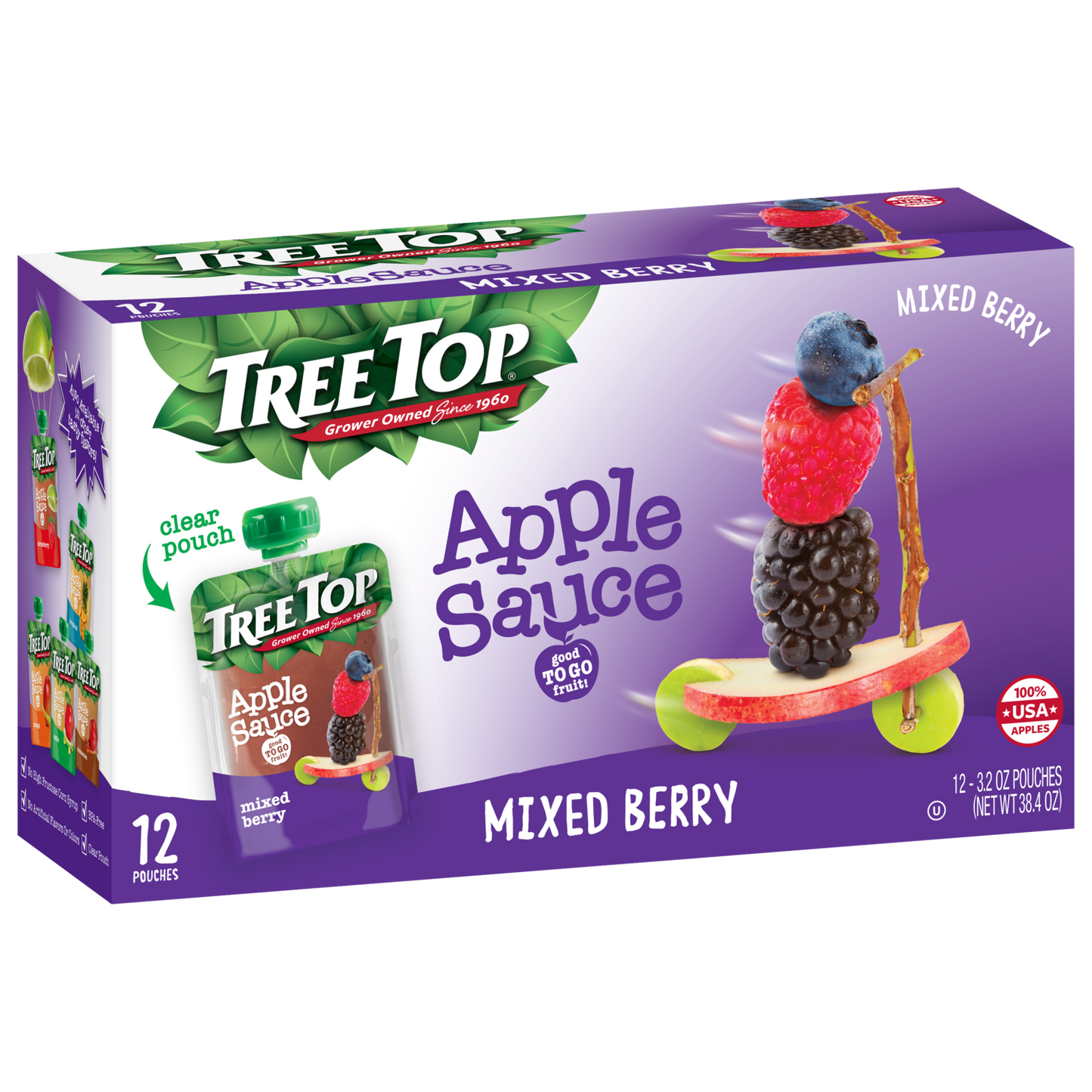 TREE TOP MIXED BERRY APPLE SAUCE POUCHES 3.2 OZ 12 PACK