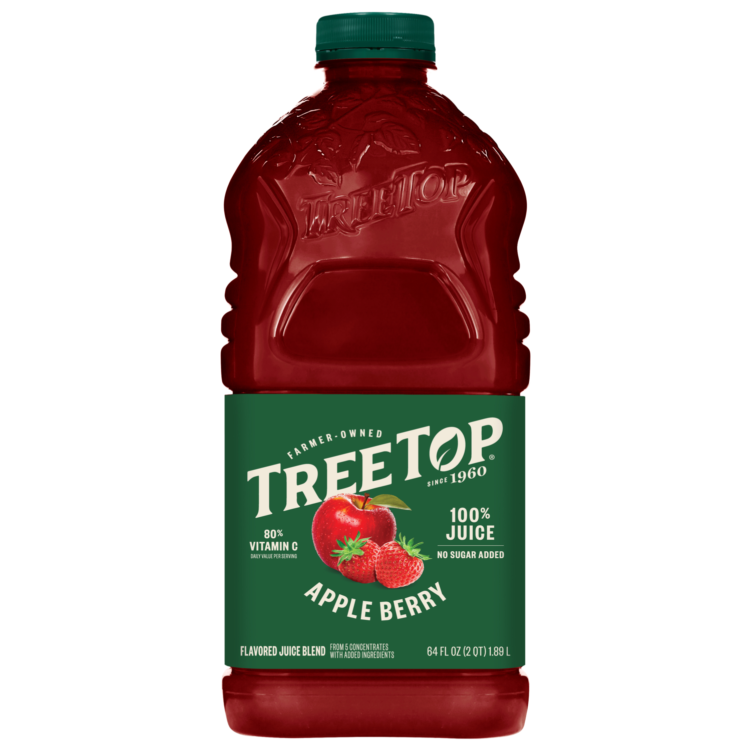 Tree Top Apple Berry Juice, 100% Juice, No sugar added, 80% Vitamin C, Flavored Juice Blend, 64 FL OZ (2 QT) 1.89 L