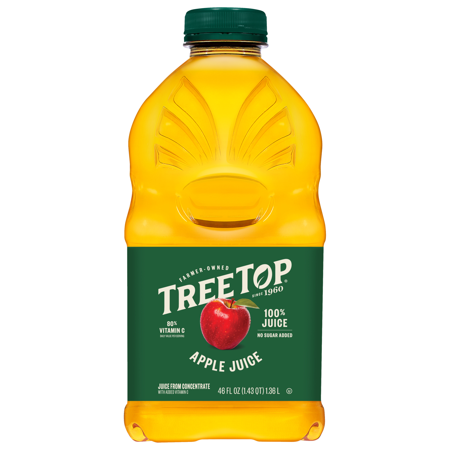 Tree Top Apple Juice, 100% Juice, No sugar added, 80% Vitamin C, Juice from concentrate, 46 FL OZ (1.43 QT) 1.36 L