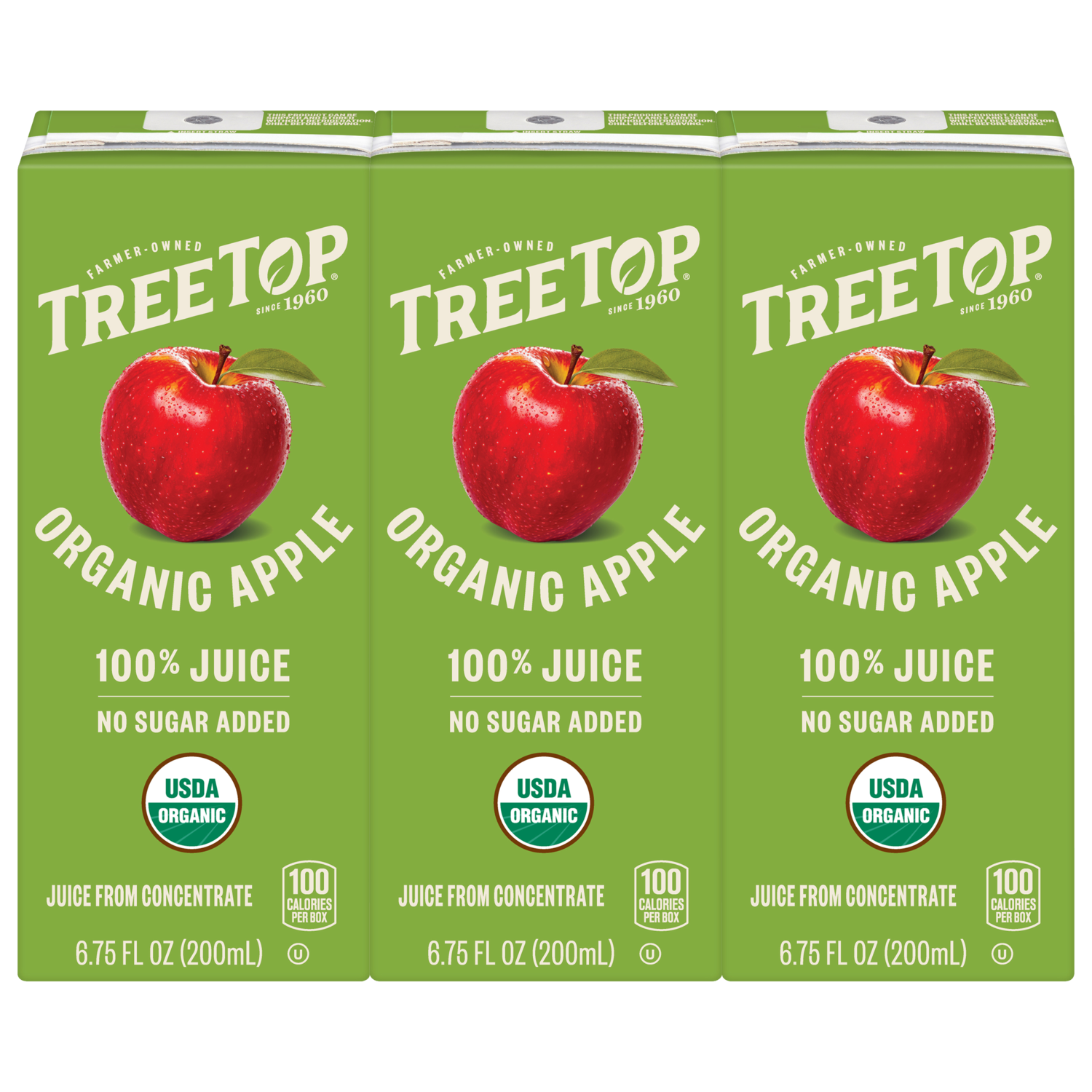 Tree Top Organic Apple Juice, 100% Juice, No sugar added, USDA Organic, 3 CT of 6.75 FL OZ
