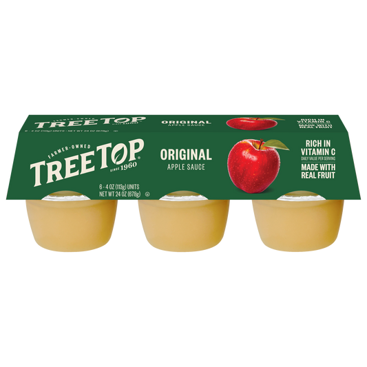 Tree Top Original Apple Sauce, No sugar added, 6 units of 4 OZ units, Made with real fruit, Net WT 24 OZ