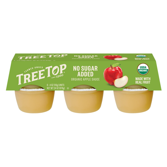 Tree Top Organic Apple Sauce, No sugar added, 6 units of 4 OZ units, Made with real fruit, USDA Organic, Net WT 24 OZ