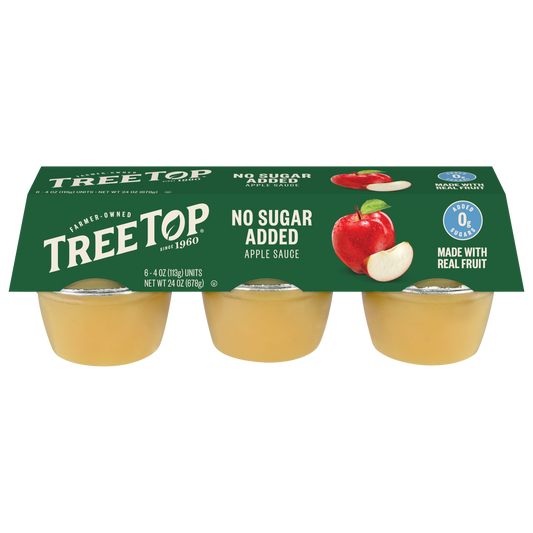 Tree Top Apple Sauce, No sugar added, 6 units of 4 OZ units, Made with real fruit, Net WT 24 OZ