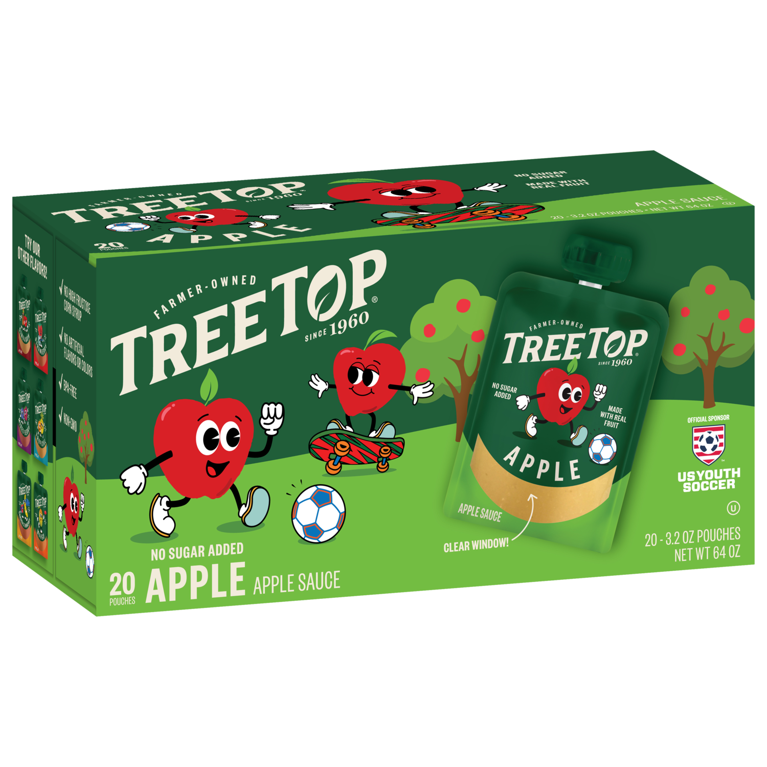 Tree Top Variety Pack Apple Sauce, no sugar added, 20 Pouches of 3.2 OZ Pouches, Made with real fruit, Net WT 64 OZ