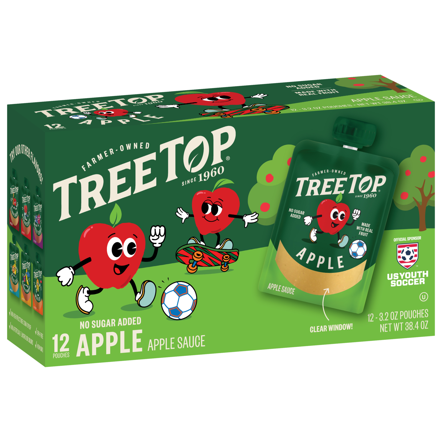 Tree Top No sugar added Apple Sauce, 12 Pouches of 3.2 OZ Pouches, Made with real fruit, Net WT 38.4 OZ 