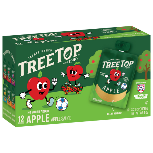 Tree Top No sugar added Apple Sauce, 12 Pouches of 3.2 OZ Pouches, Made with real fruit, Net WT 38.4 OZ 