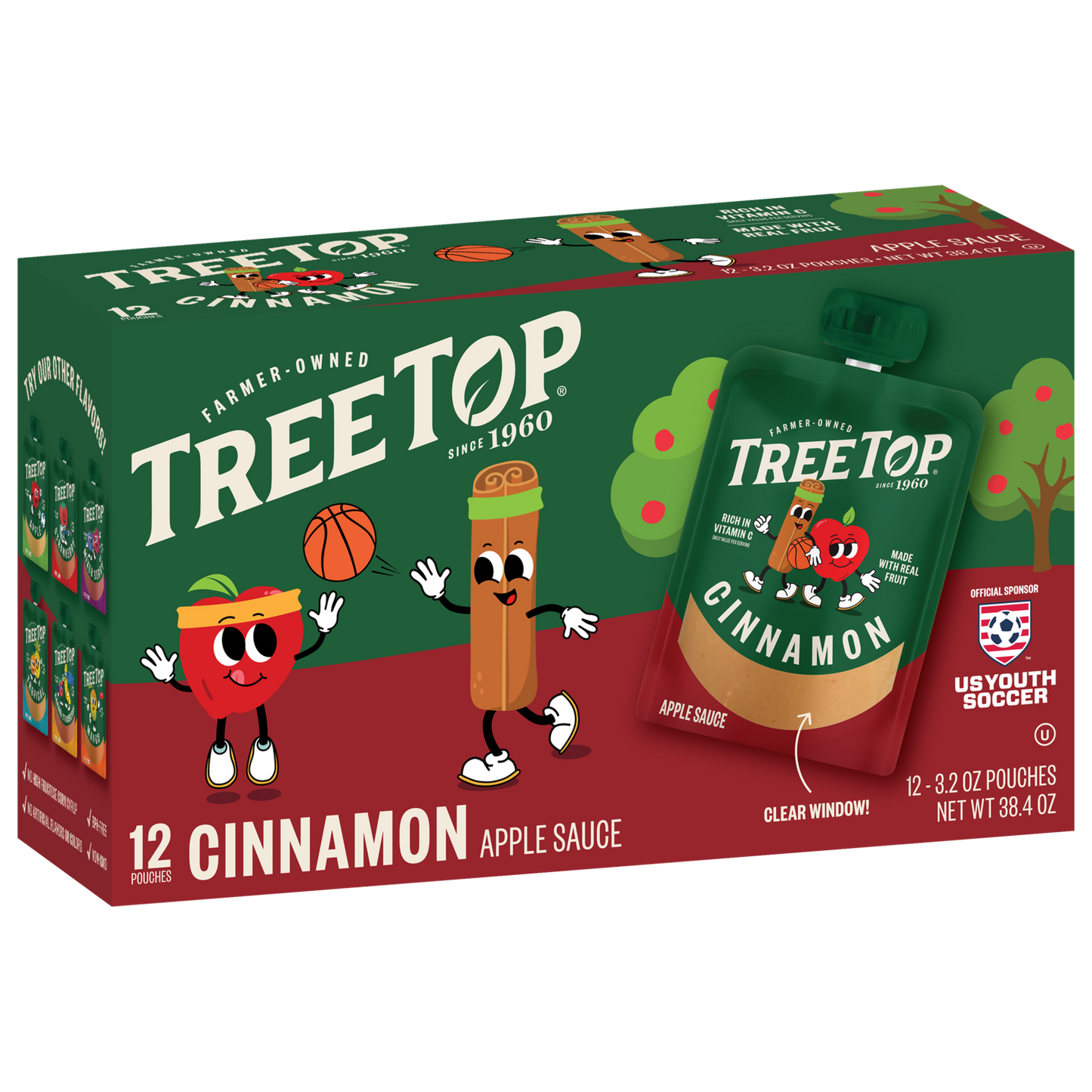 Tree Top Apple Cinnamon Sauce, Rich in Vitamin C, Made with real fruit, 12 Pouches of 3.2 OZ Pouches, Net WT 38.4 OZ