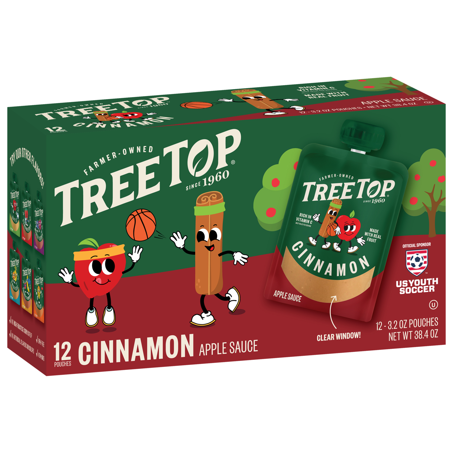 Tree Top Apple Cinnamon Sauce, Rich in Vitamin C, Made with real fruit, 12 Pouches of 3.2 OZ Pouches, Net WT 38.4 OZ
