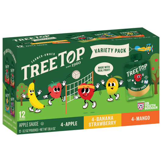 Tree Top Variety Pack (Apple, Banana Strawberry, Mango), 12 Pouches of 3.2 OZ Pouches, No sugar added, Made with real fruit, Net WT 38.4OZ