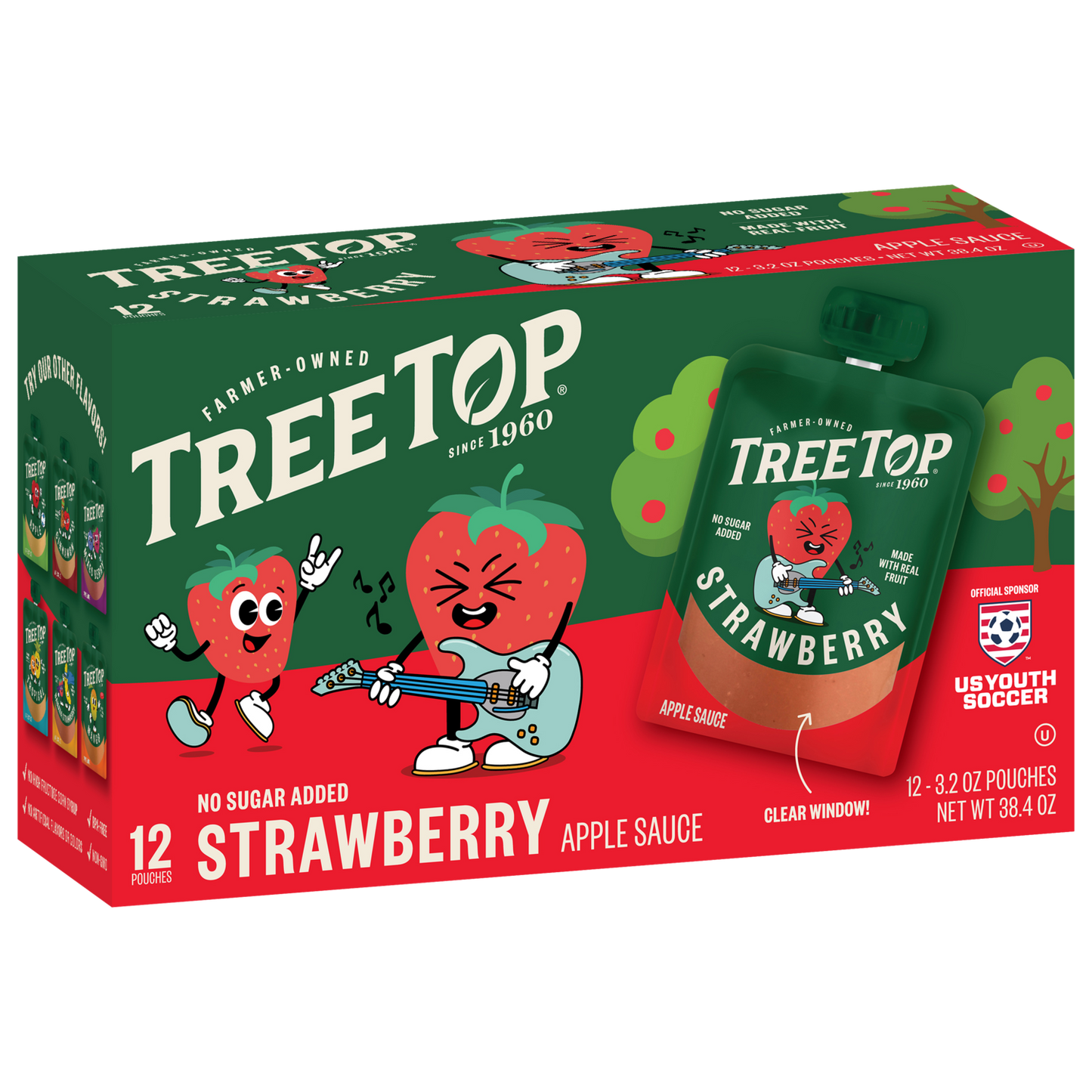 Tree Top Strawberry Apple Sauce, No sugar added, 12 Pouches of 3.2 OZ Pouches, Made with real fruit