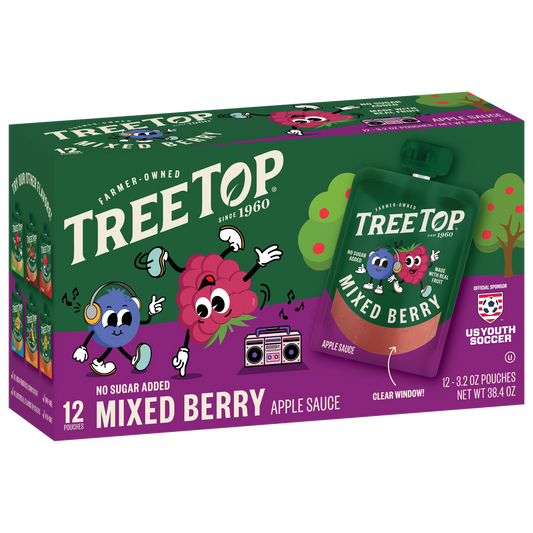 Tree Top Mixed Berry Apple Sauce, 12 Pouches of 3.2 OZ Pouches, No sugar added, Made with real fruit, Net WT 38.4 OZ