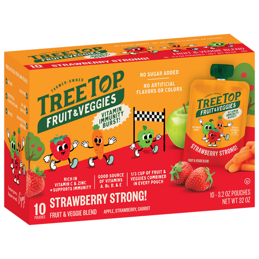 Pack of 10, 3.2 OZ Pouches, Fruit & Veggie Blend(Apple, Strawberry, Carrot), Strawberry Flavored