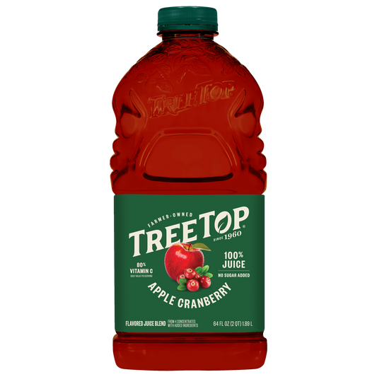 Tree Top Apple Cranberry Juice, 100% Juice, No sugar added, 80% Vitamin C, Flavored Juice Blend, 64 FL OZ (2 QT) 1.89 L