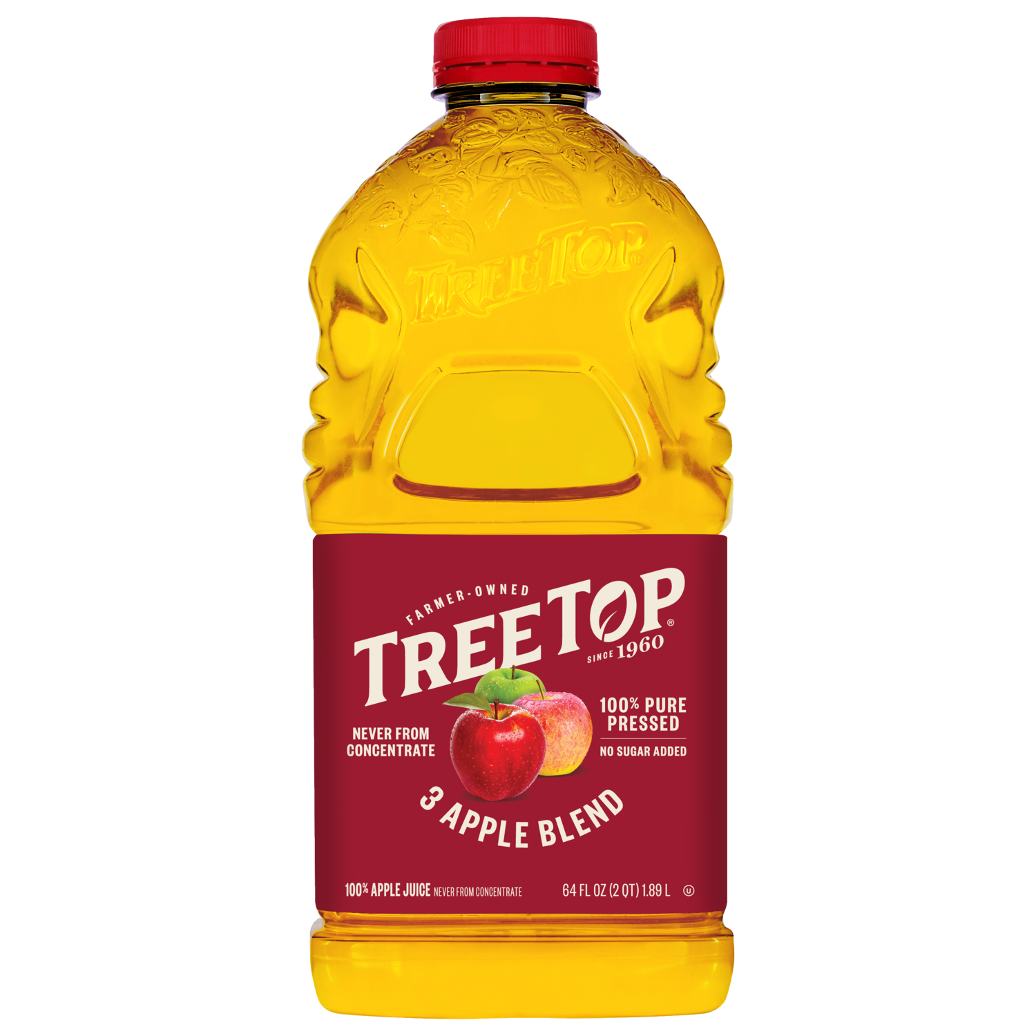 Tree Top 3 Apple Blend Juice, Never from concentrate, 100% Pure Pressed, No sugar added, 100% Apple Juice, 64 FL OZ (2 QT) 1.89 L