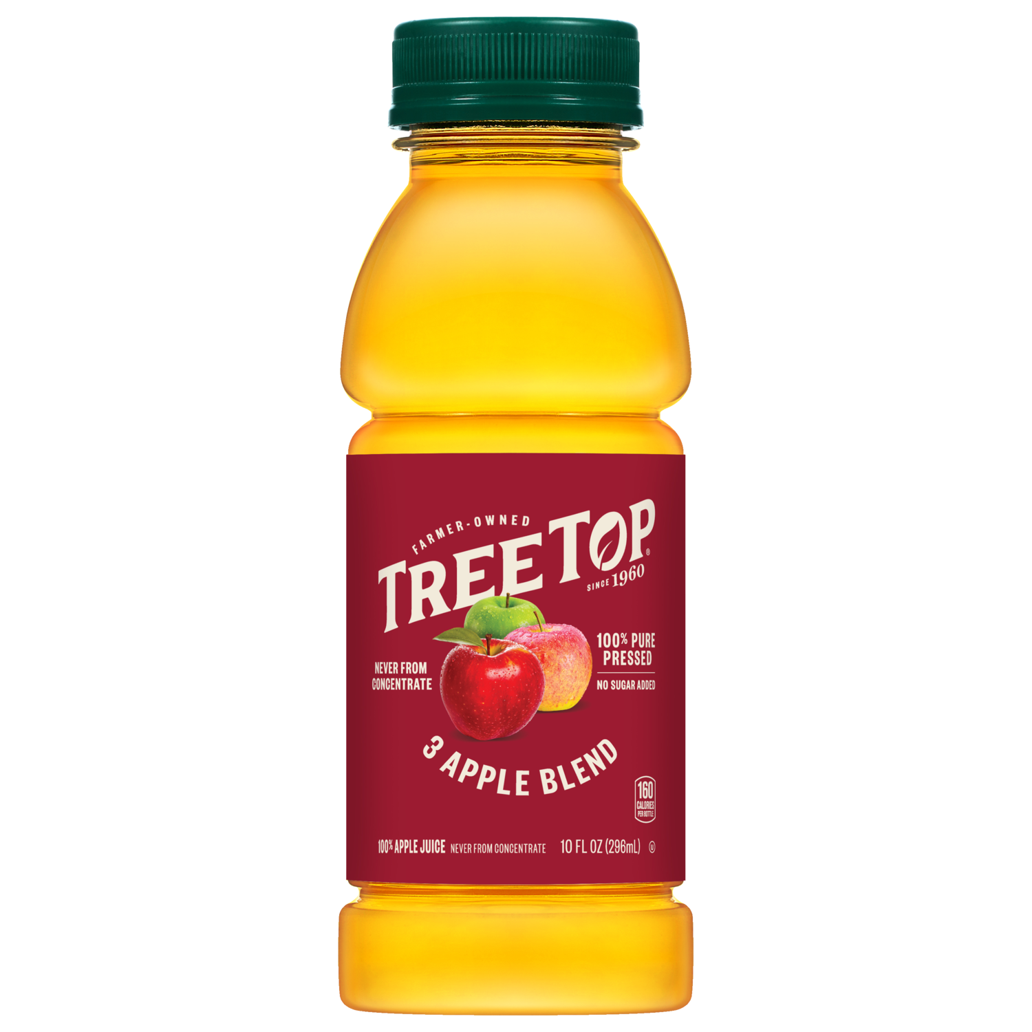 Tree Top 3 Apple Blend Juice, Never from concentrate, 100% pure pressed, no sugar added, 100% Apple juice, 10 FL OZ (296 ML), 160 calories